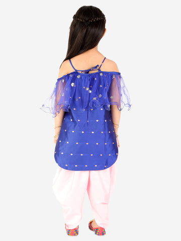 KID1 Frilly Fusion Kurti Dhoti With Mang Tikka Blue