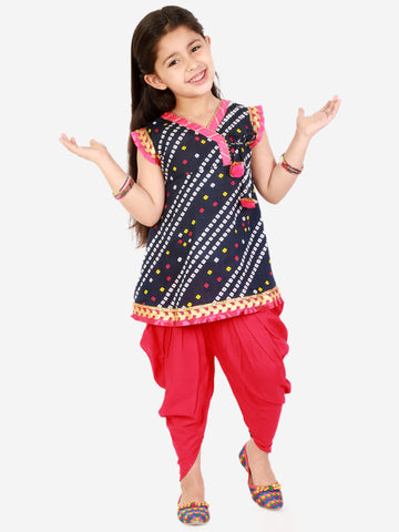 KID1 Bandhani Print Anghrakha Kurti Dhoti Navy Blue