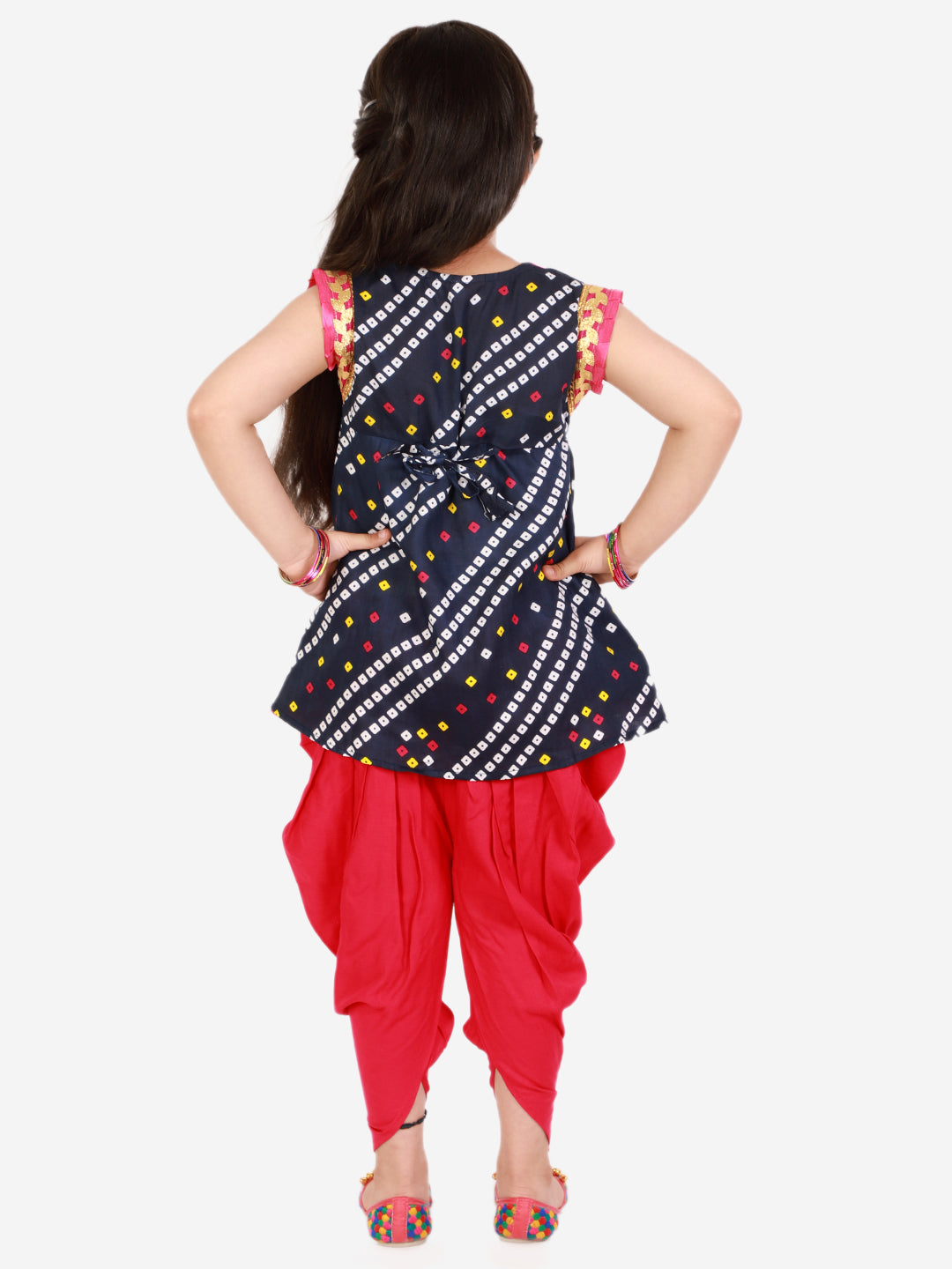 KID1 Bandhani Print Anghrakha Kurti Dhoti Navy Blue