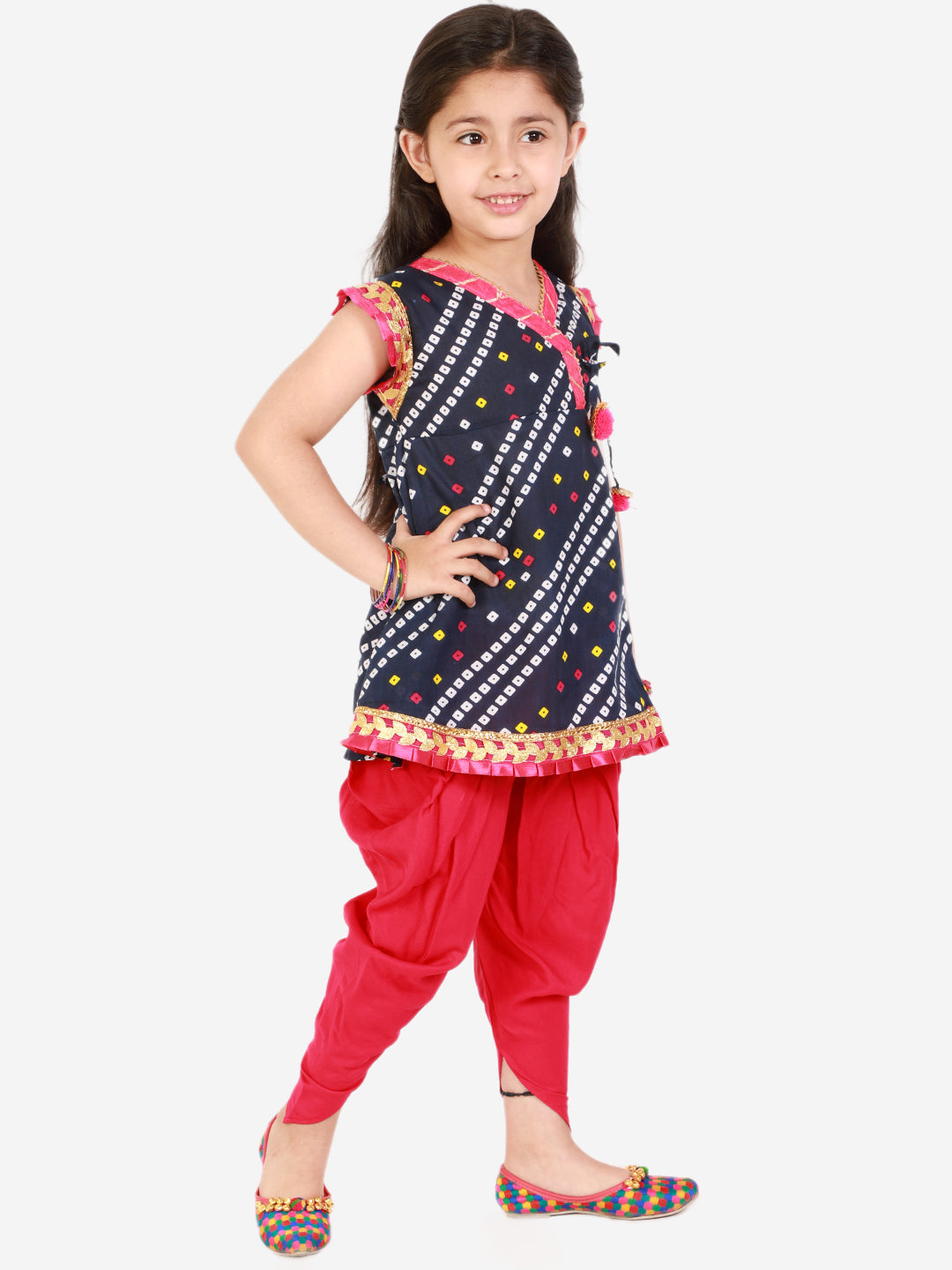 KID1 Bandhani Print Anghrakha Kurti Dhoti Navy Blue