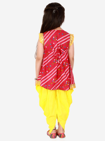 KID1 Bandhani Print Anghrakha Kurti Dhoti Pink