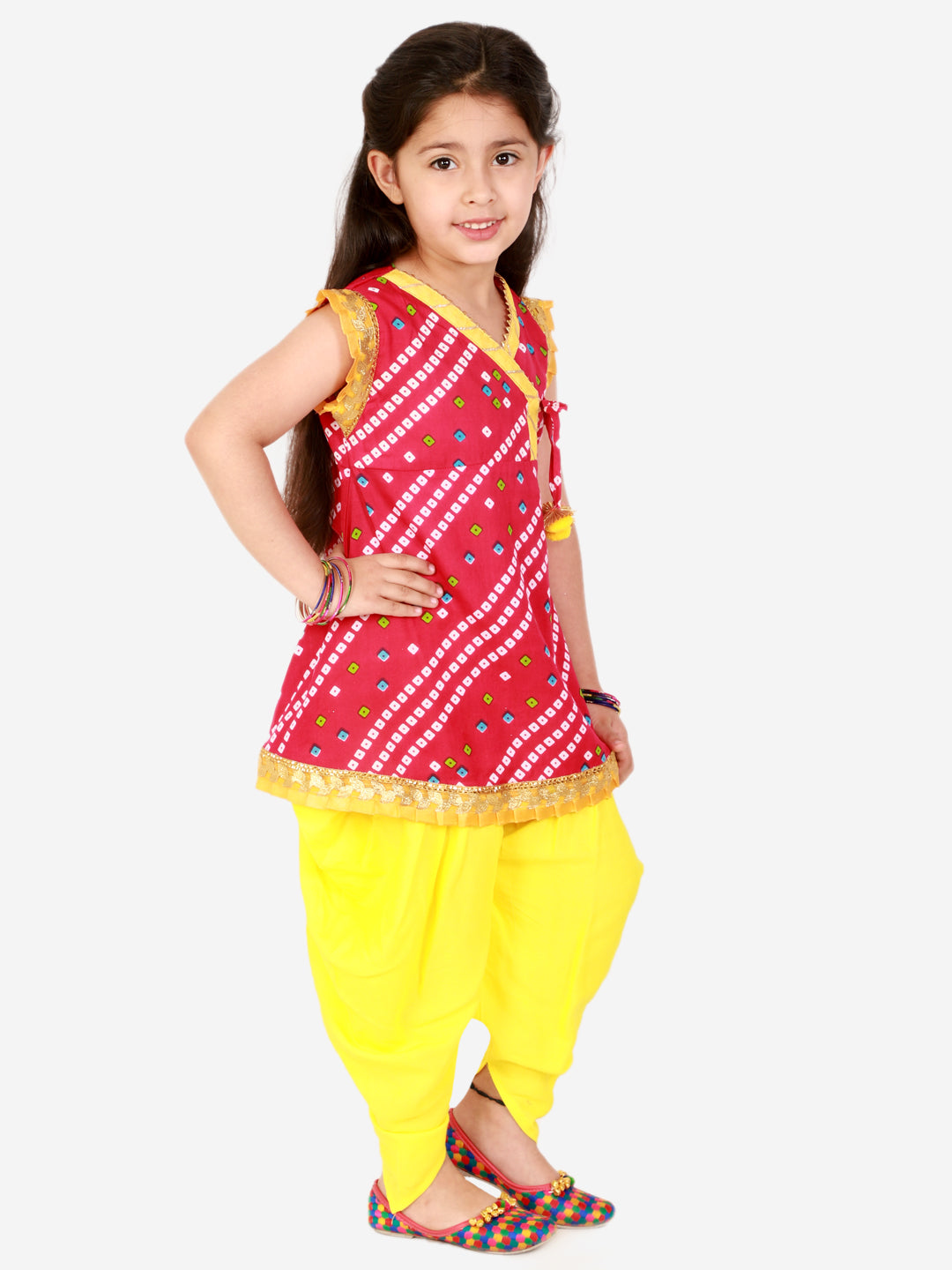 KID1 Bandhani Print Anghrakha Kurti Dhoti Pink