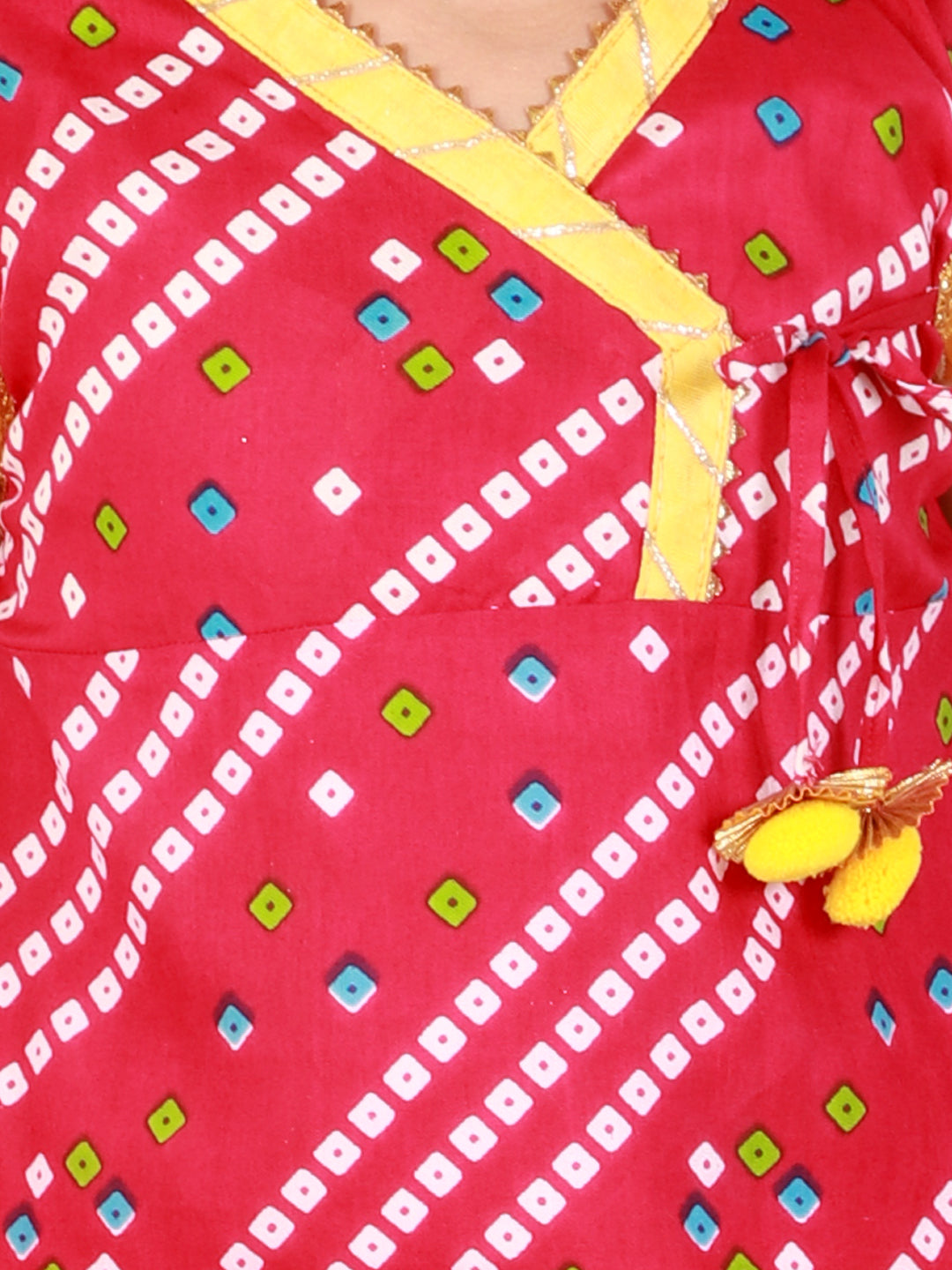 KID1 Bandhani Print Anghrakha Kurti Dhoti Pink