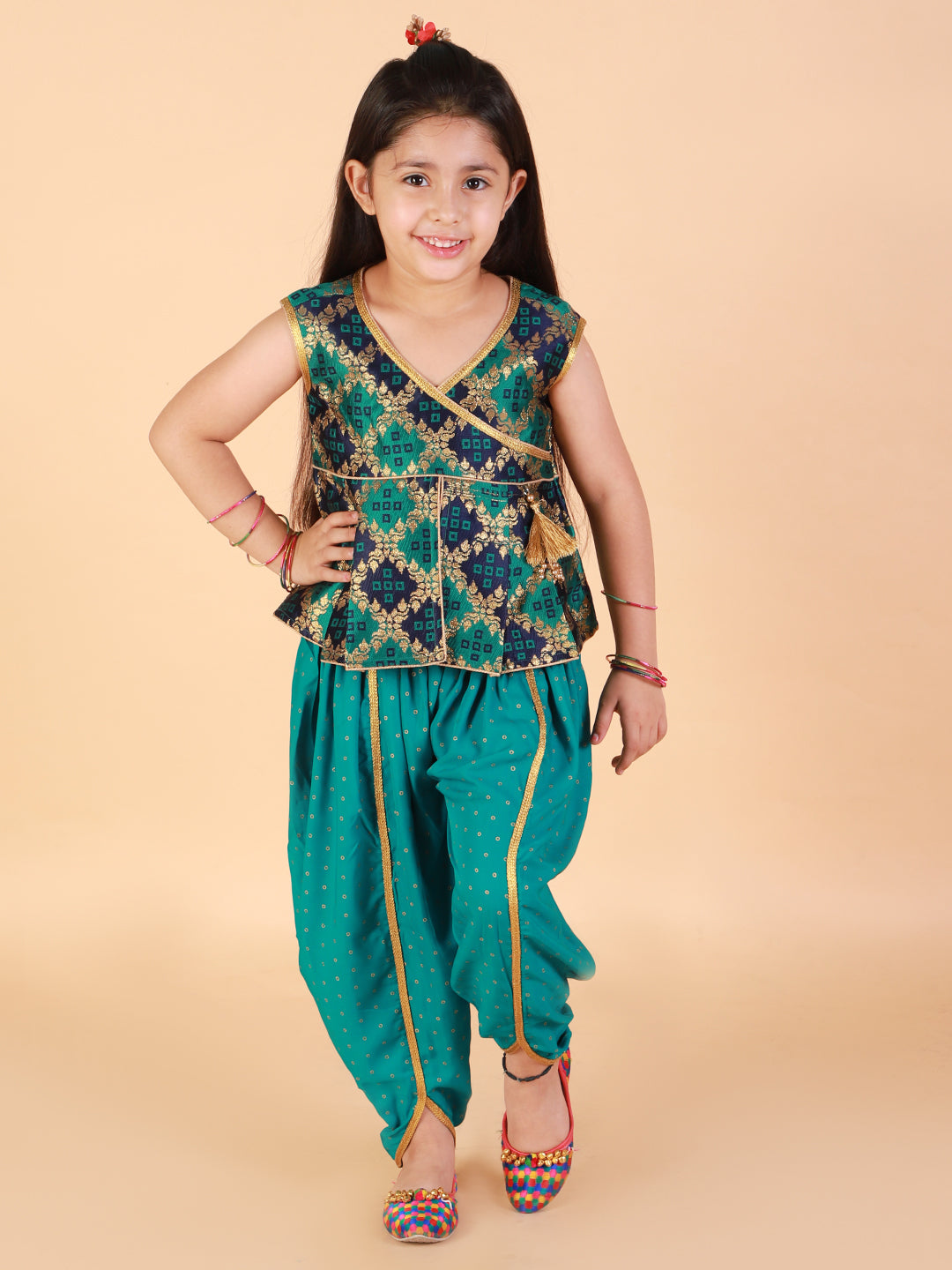 KID1 Nyra Peplum Top With Dhoti Green