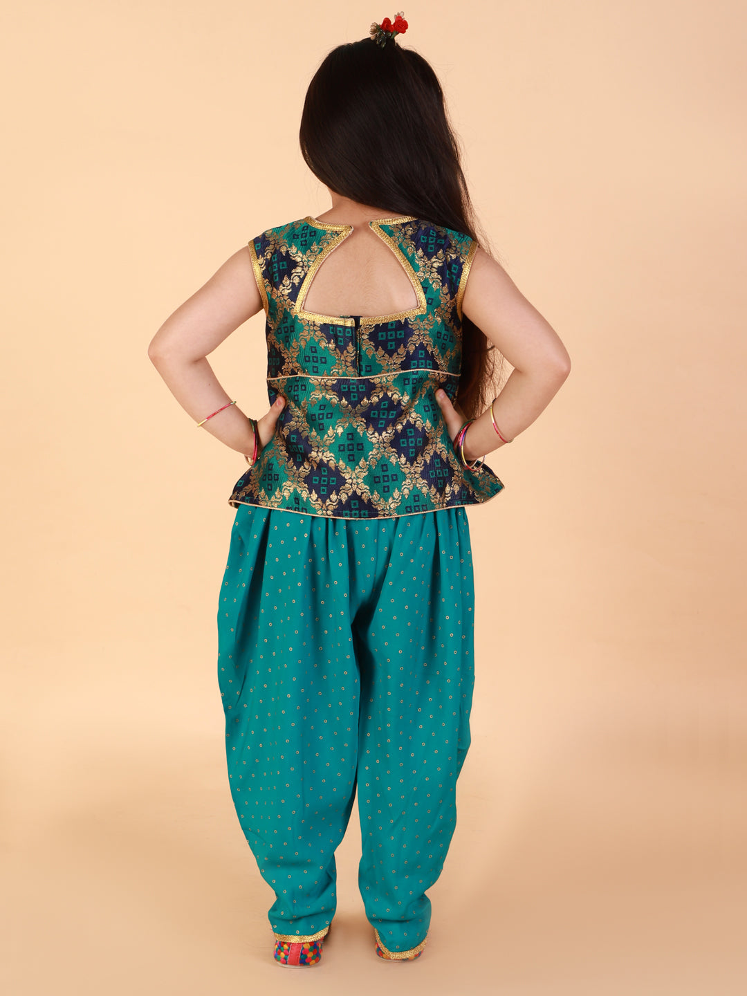 KID1 Nyra Peplum Top With Dhoti Green