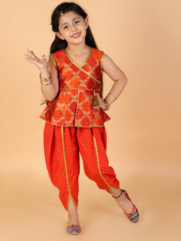 KID1 Nyra Peplum Top With Dhoti Red