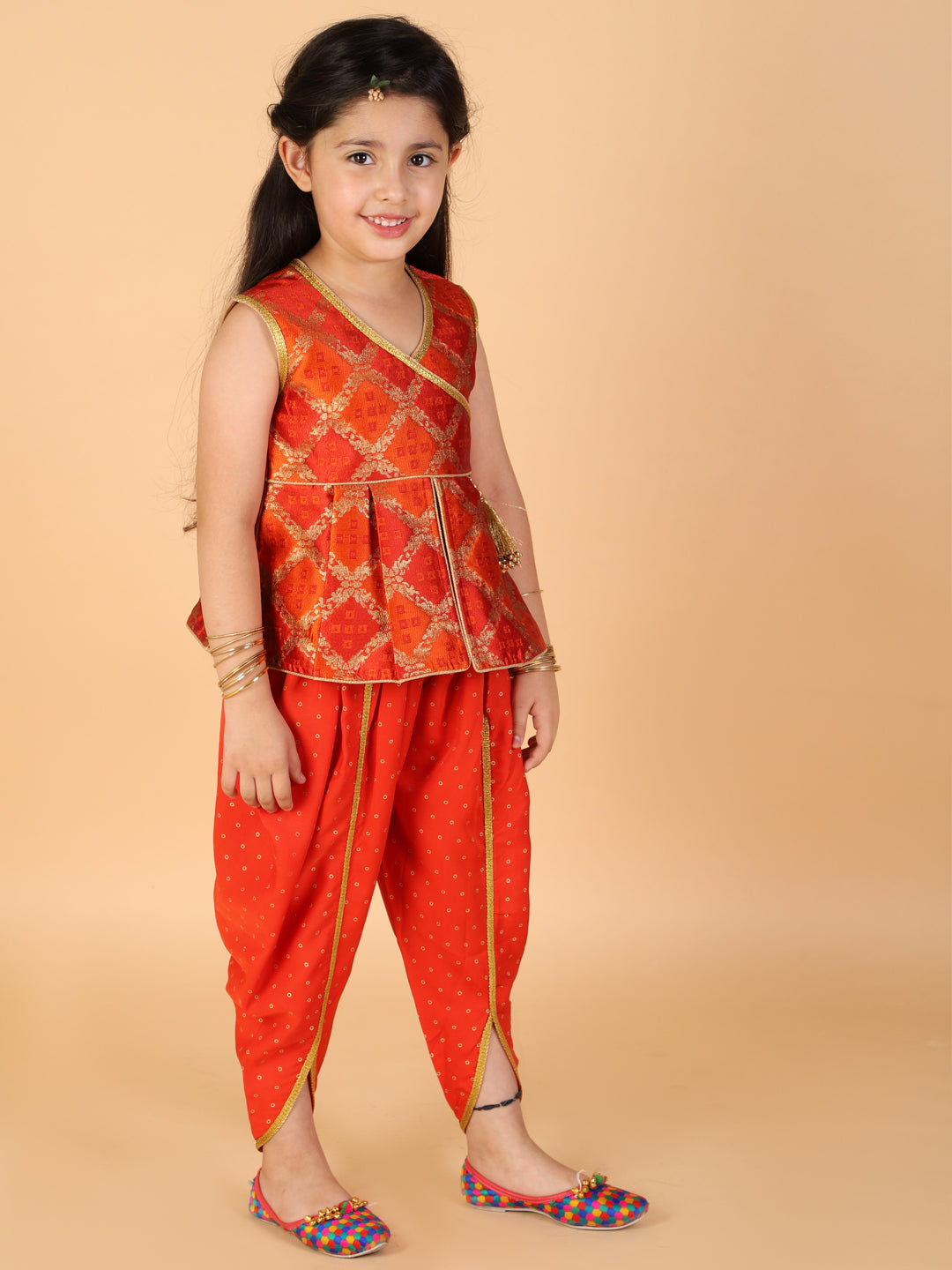 KID1 Nyra Peplum Top With Dhoti Red