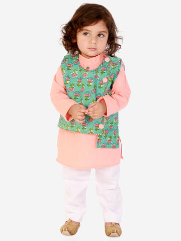 KID1 Floral Jacket Kantha Kurta Pyjama Set Green