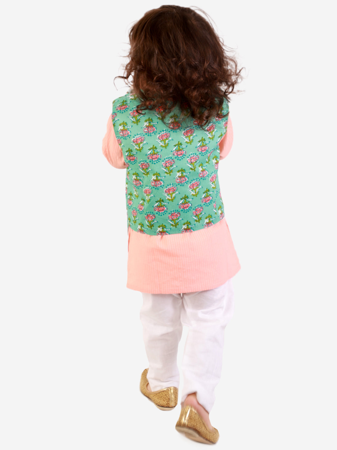 KID1 Floral Jacket Kantha Kurta Pyjama Set Green