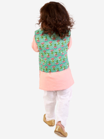 KID1 Floral Jacket Kantha Kurta Pyjama Set Green