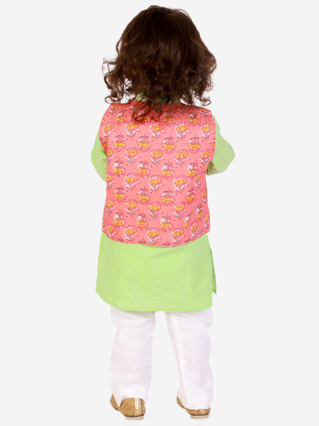 KID1 Floral Jacket Kantha Kurta Pyjama Set Peach