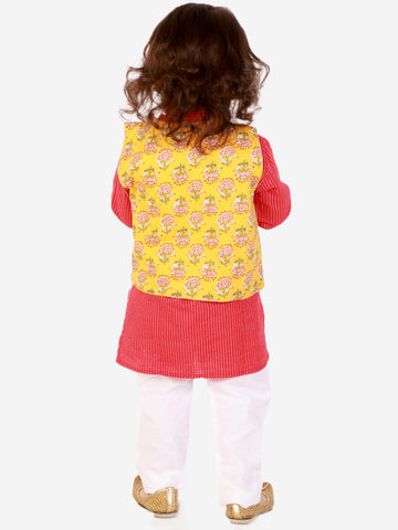 KID1 Floral Jacket Kantha Kurta Pyjama Set Yellow