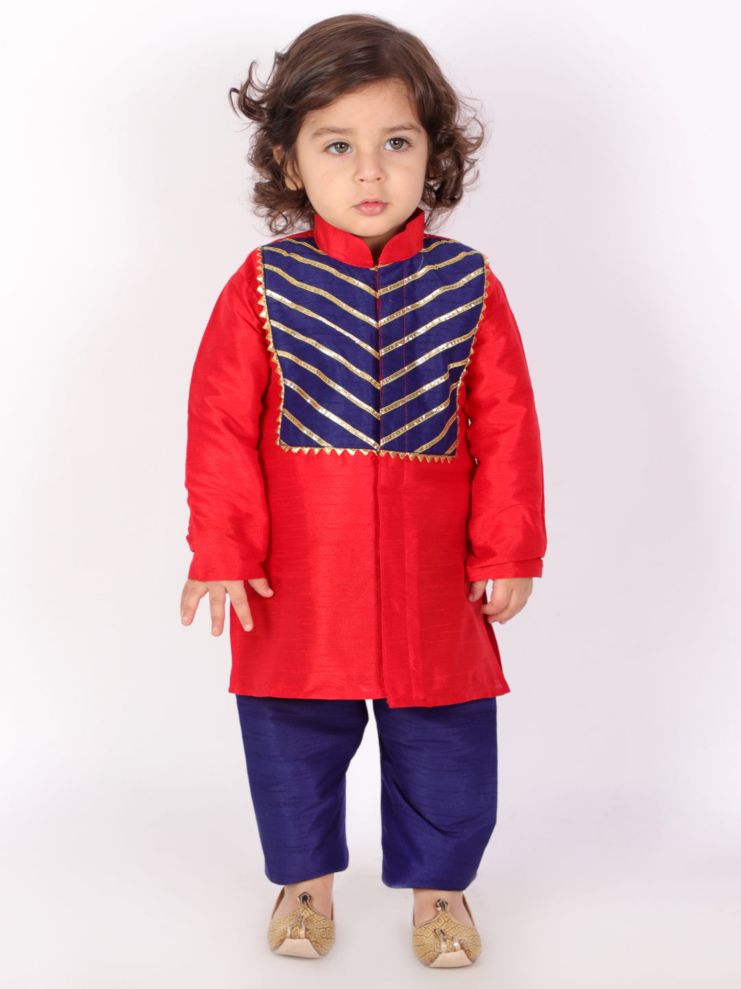 KID1 Front Gota Lace Work Kurta Pyjama Red