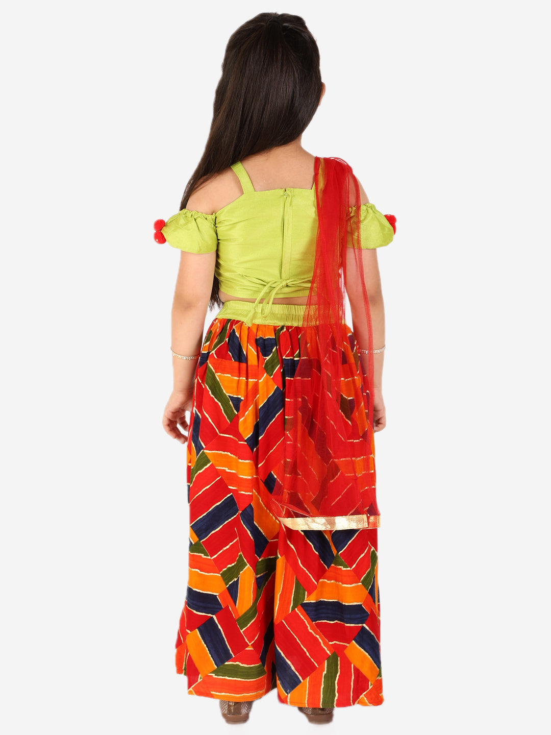 KID1 Zig Zag Lehenga Choli Green