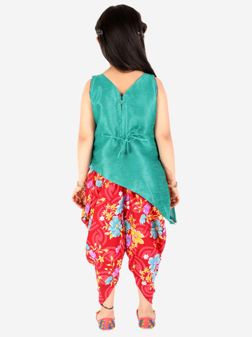 KID1 Titli Cross Cut Kurti Dhoti Green