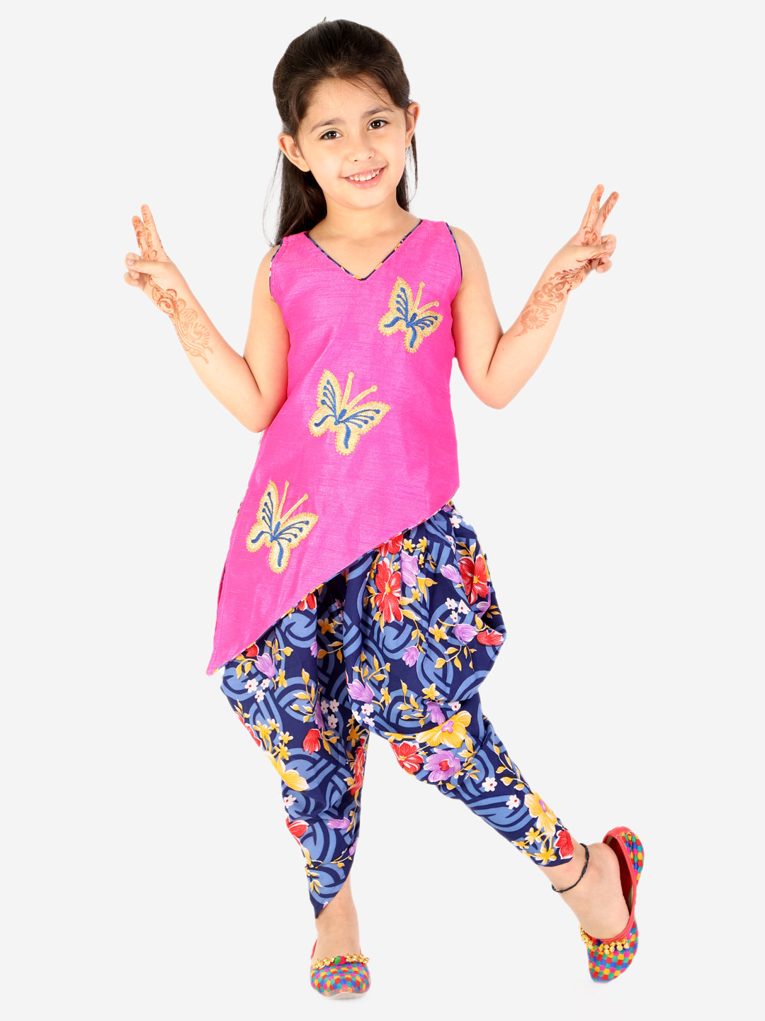 KID1 Titli Cross Cut Kurti Dhoti Pink