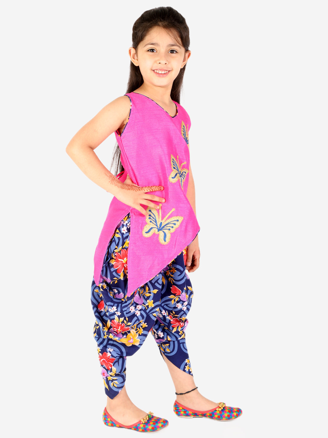KID1 Titli Cross Cut Kurti Dhoti Pink