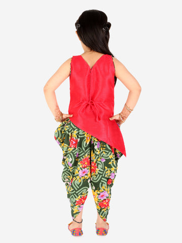 KID1 Titli Cross Cut Kurti Dhoti Red