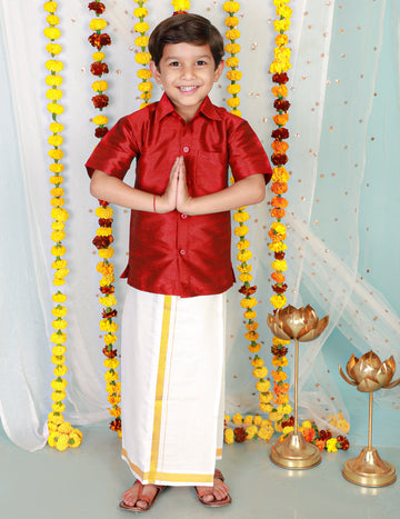 KID1 Boys Veshti Mundu Set Maroon