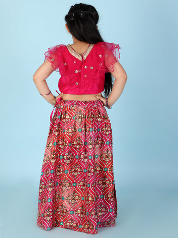 KID1 Kiara Sequins Top With Floral Lehenga Pink
