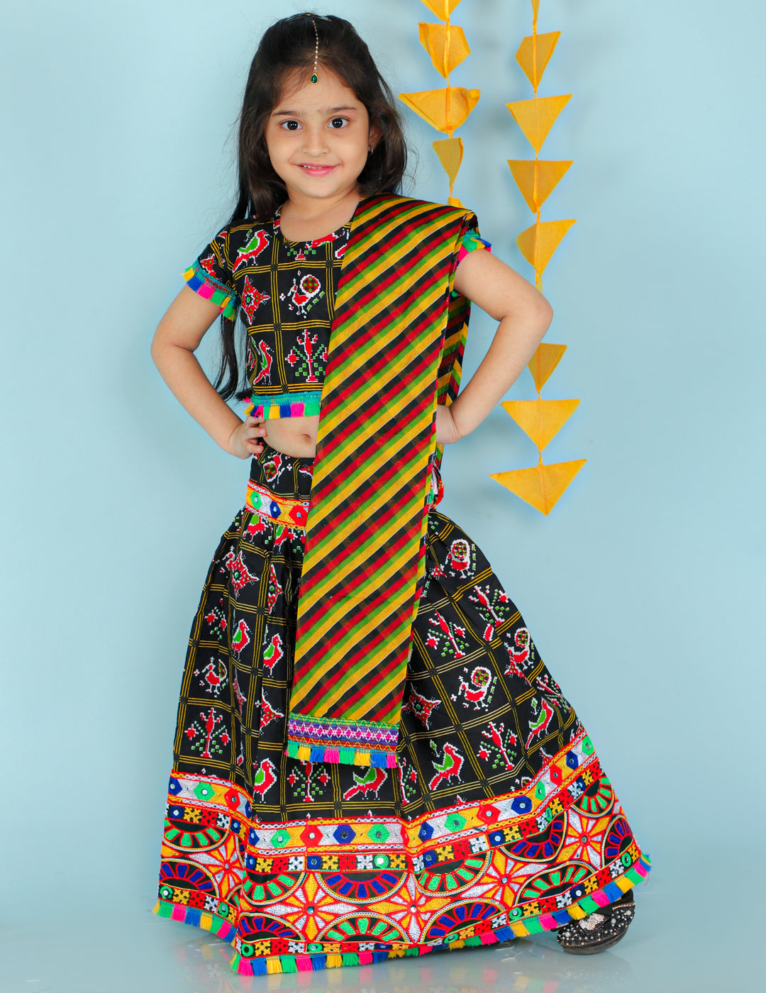KID1 Pattola Print Lehenga Choli Black