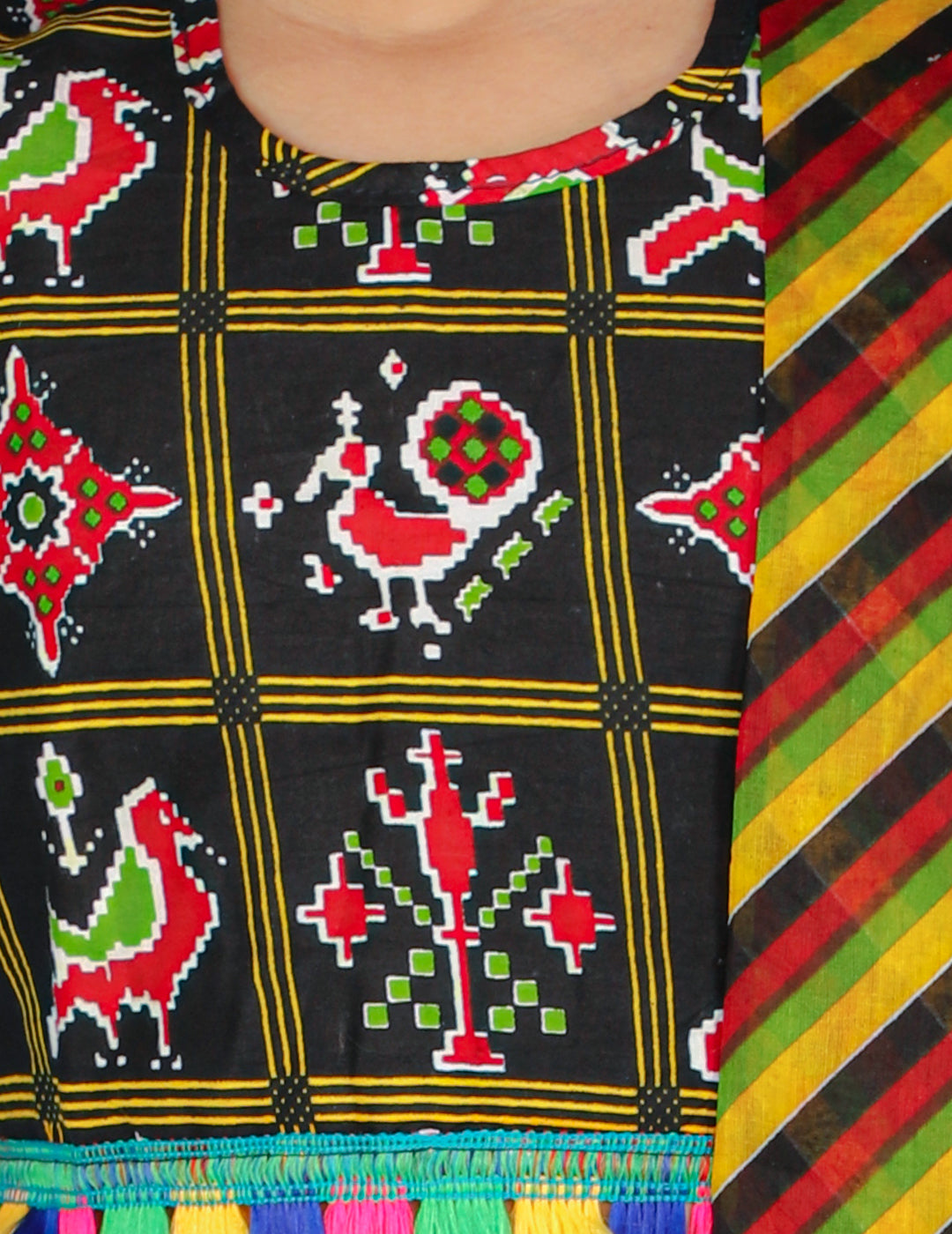 KID1 Pattola Print Lehenga Choli Black