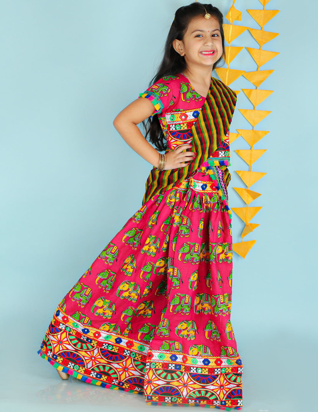 KID1 Ethnic Print Lehenga Choli Pink