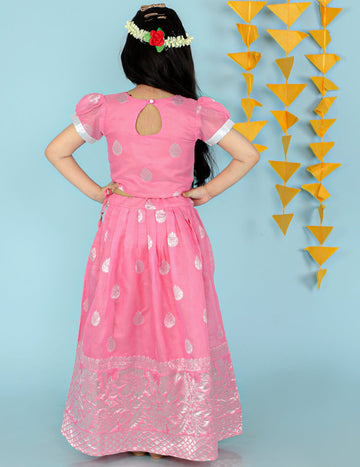 KID1 Chanderi Pavda Pattu Pink