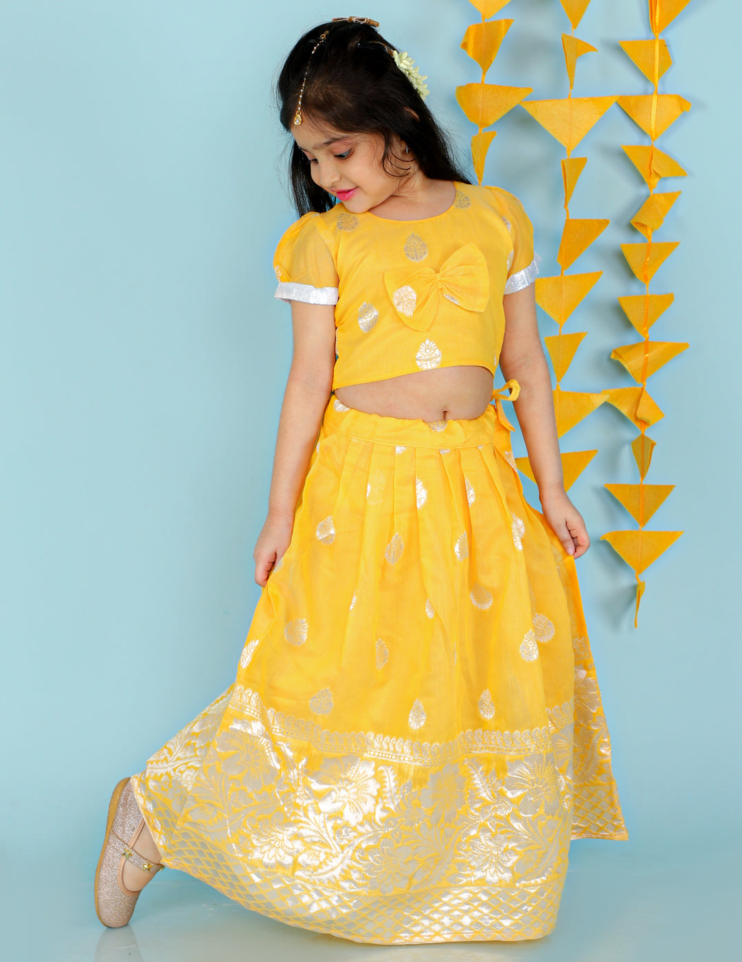 KID1 Chanderi Pavda Pattu Yellow