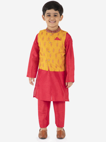 KID1 Sequin Embroidered Jacket With Kurta Pyjama Yellow