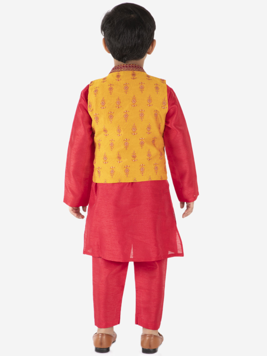 KID1 Sequin Embroidered Jacket With Kurta Pyjama Yellow