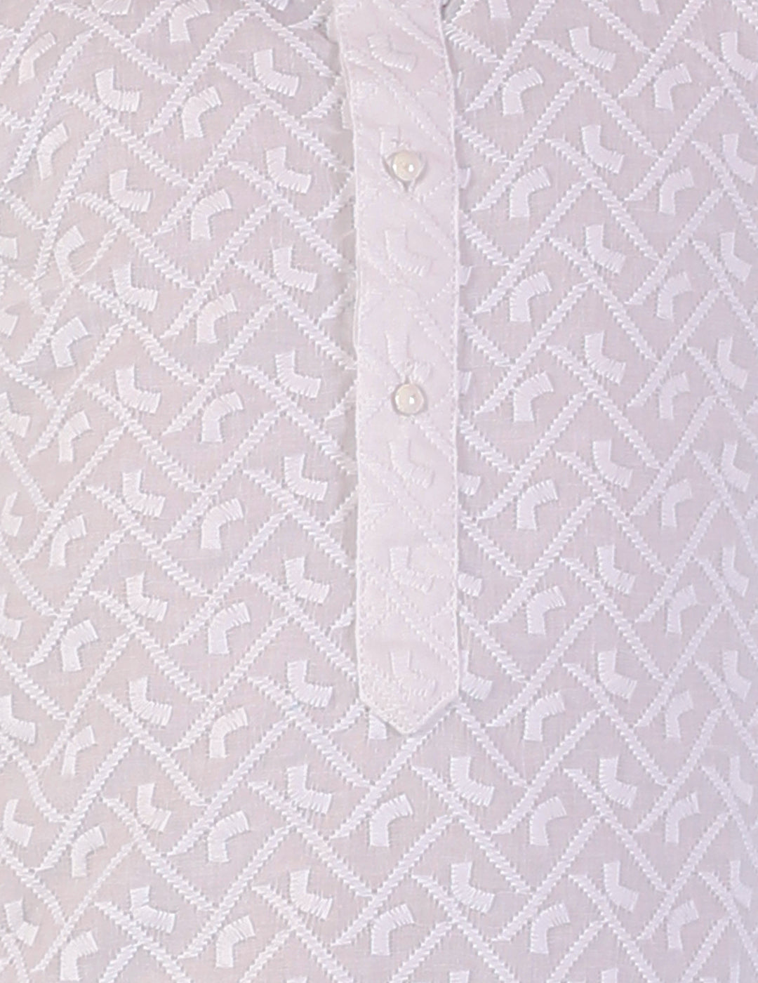 KID1 White Chikan Work Kurta Pyjama White