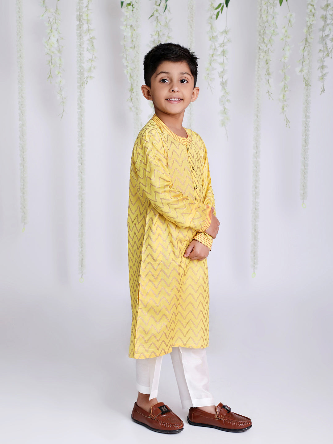 KID1 Zig Zag Print Kurta Pyjama Yellow