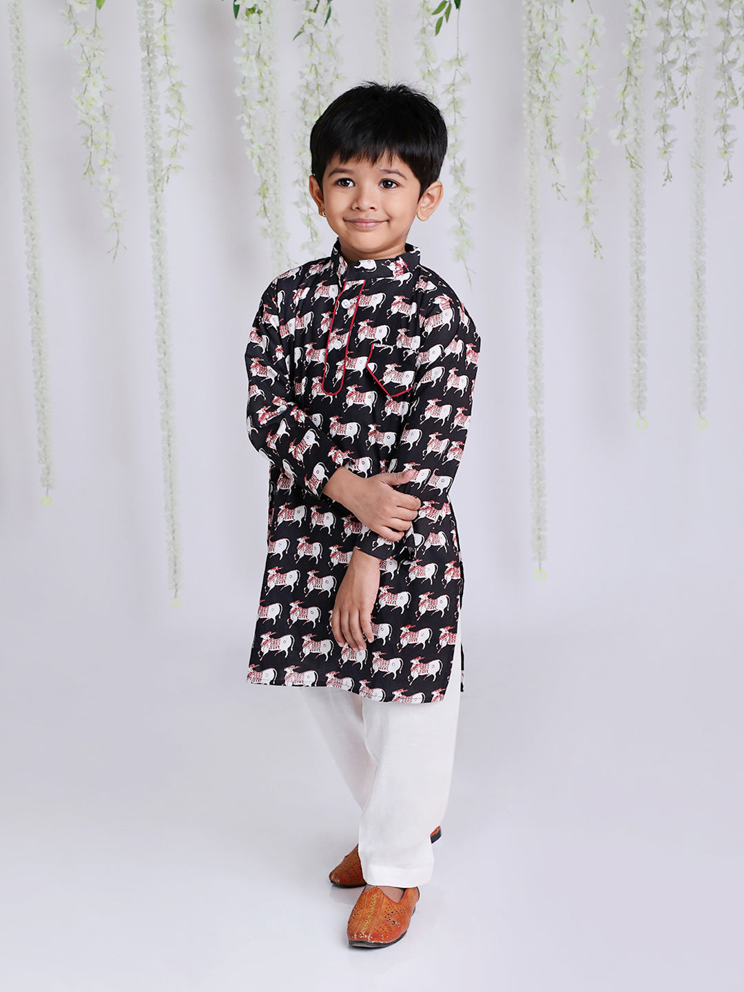 KID1 Animal Print Kurta Pajama Black