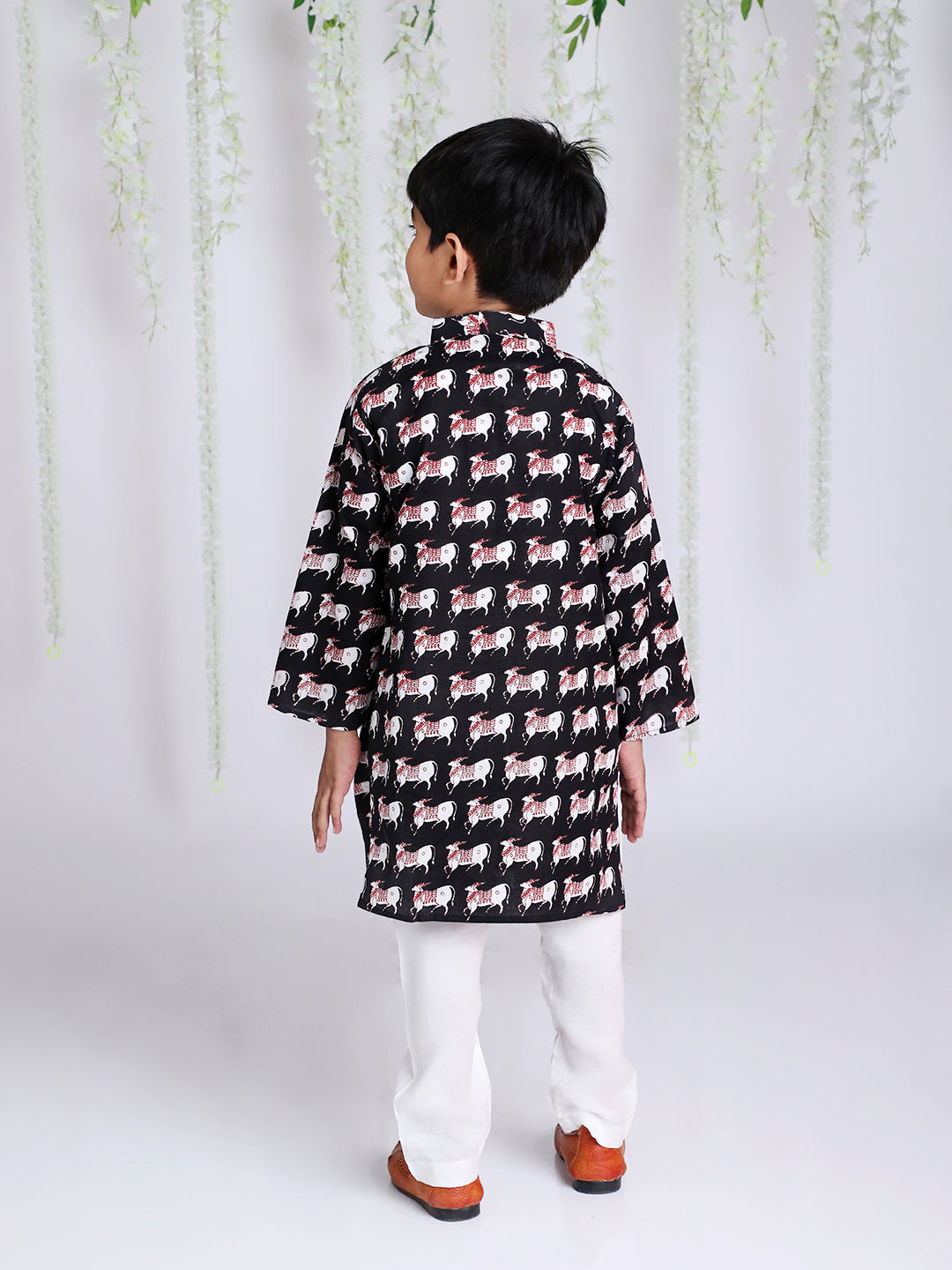 KID1 Animal Print Kurta Pajama Black