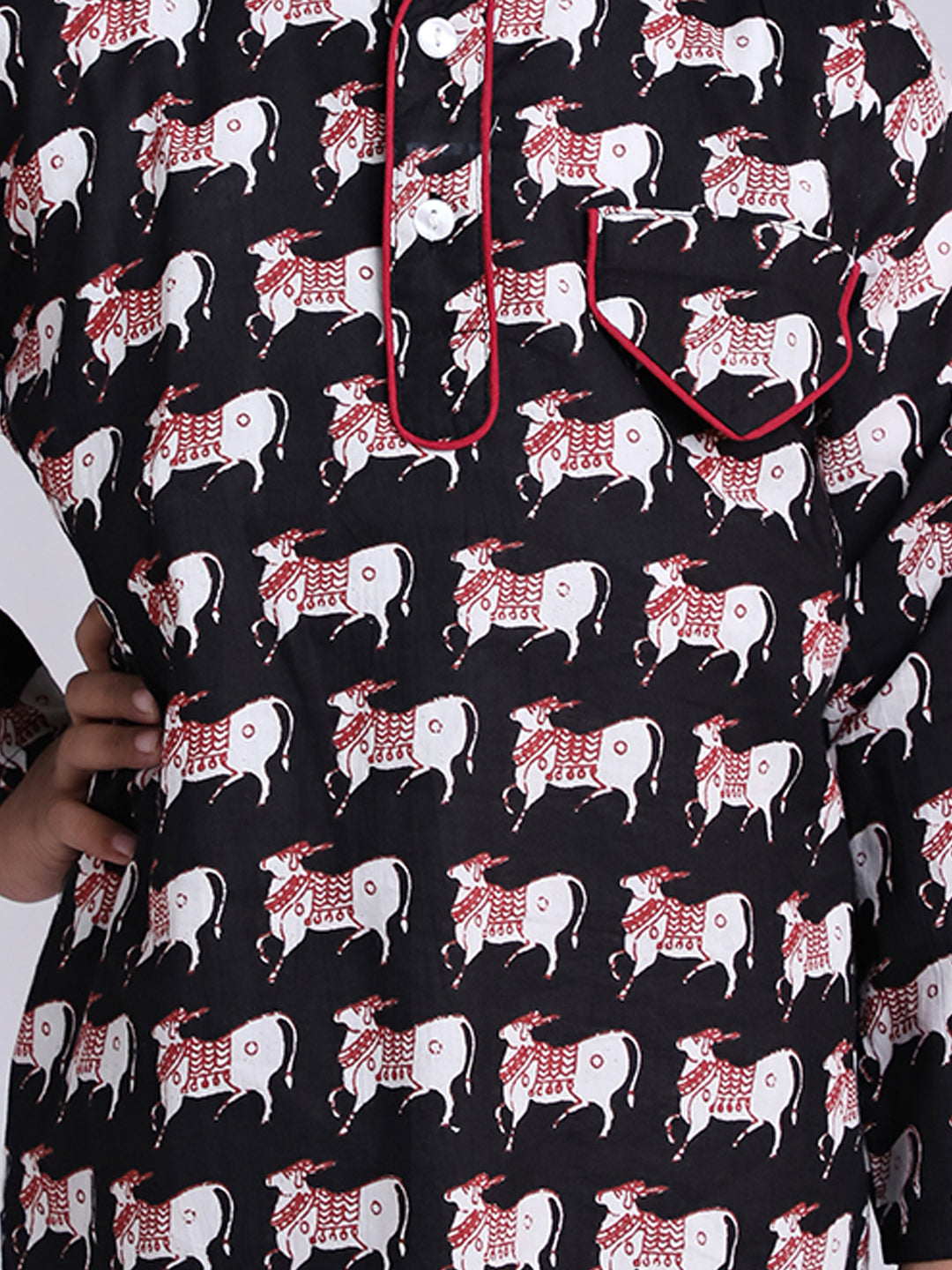 KID1 Animal Print Kurta Pajama Black