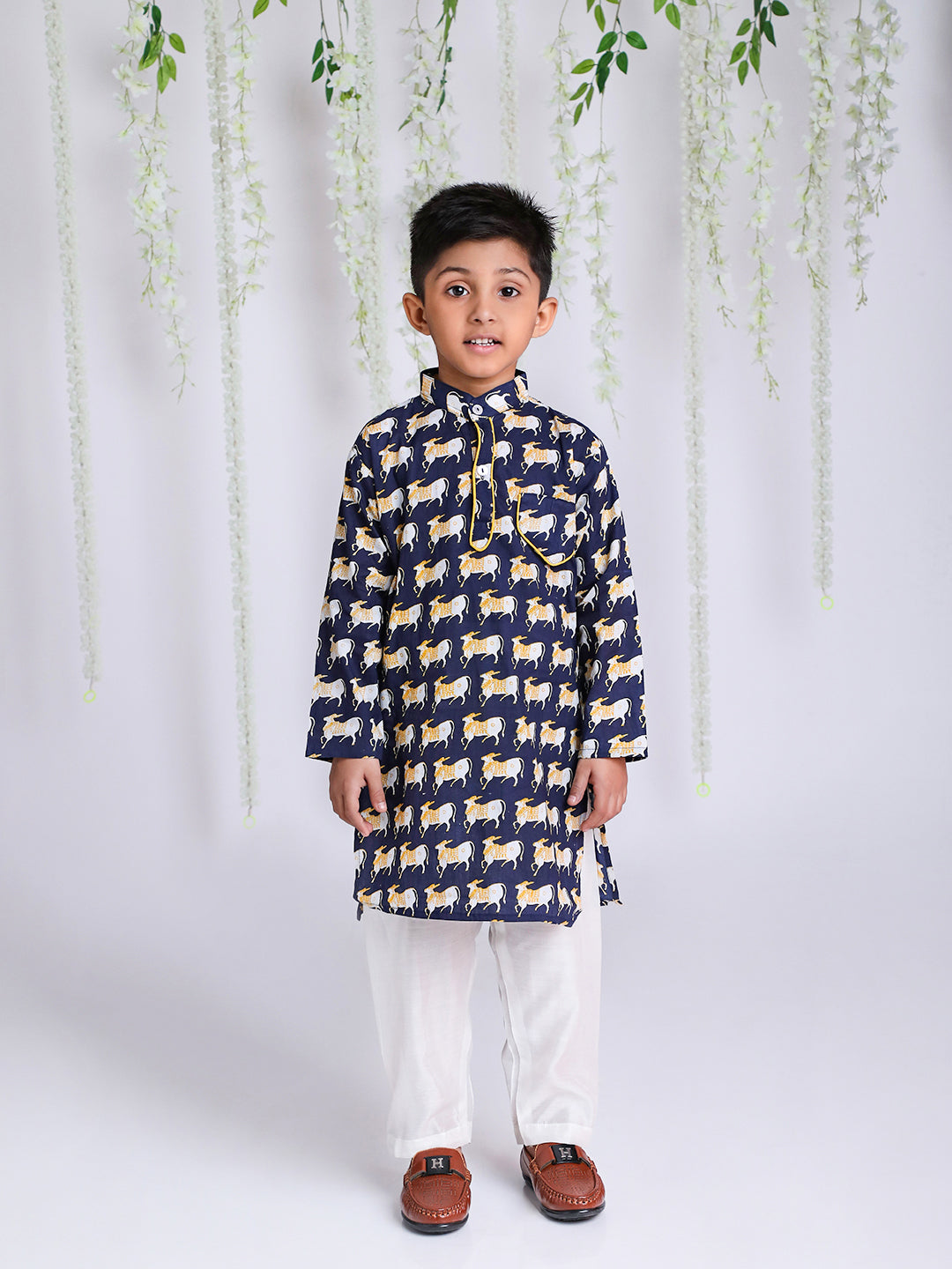 KID1 Animal Print Kurta Pajama Blue