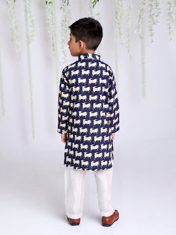KID1 Animal Print Kurta Pajama Blue