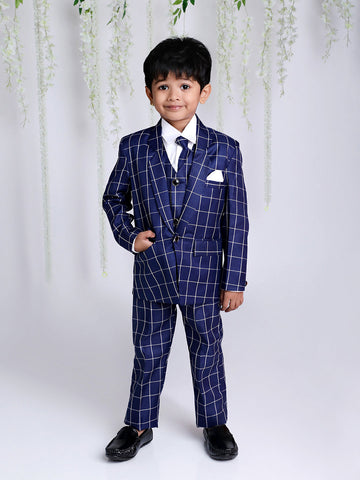 KID1 4Pcs Party Wear Suit With Tie Blue