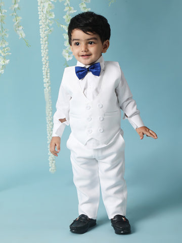 KID1 4 Pcs Party Wear Suit With Bow White