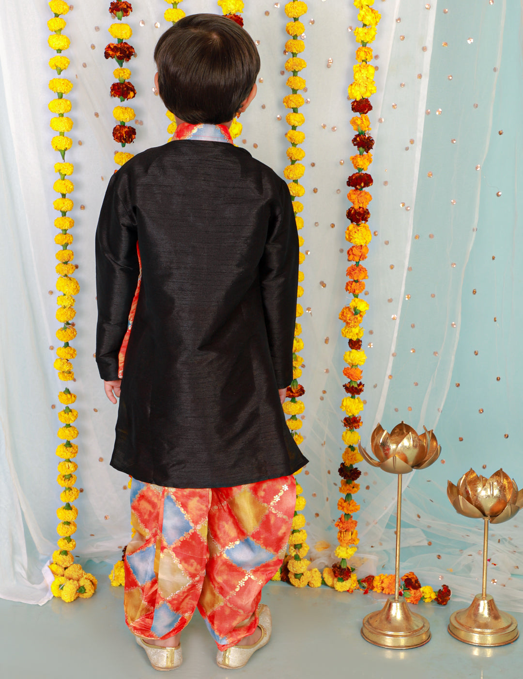 KID1 Festive Kurta With Printed Dhoti Black