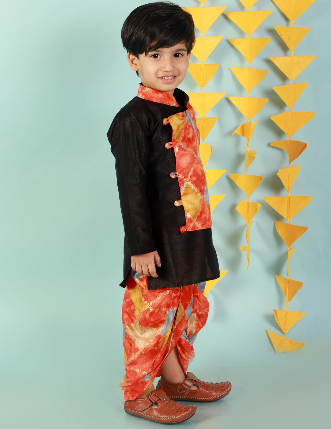 KID1 Festive Kurta With Printed Dhoti Black