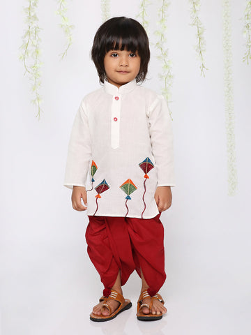 KID1 Patang Dhoti Set White
