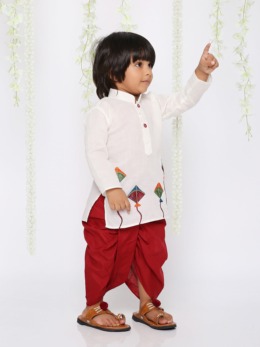 KID1 Patang Dhoti Set White