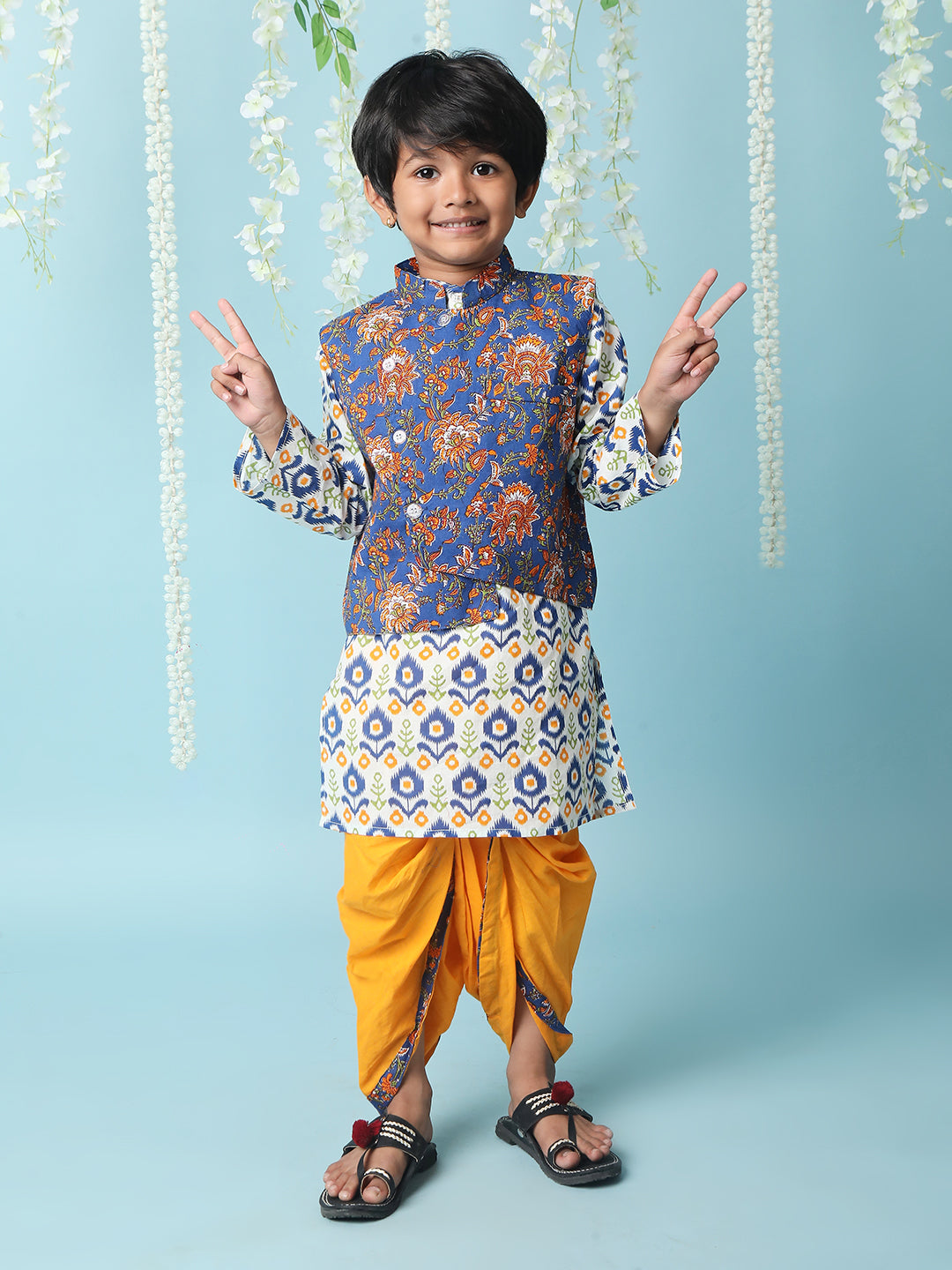 KID1 Kanak Jacket Kurti Dhoti Set Blue