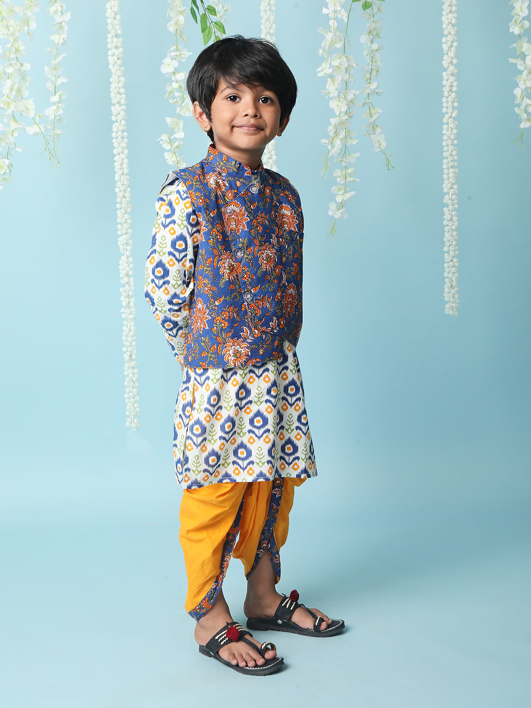 KID1 Kanak Jacket Kurti Dhoti Set Blue