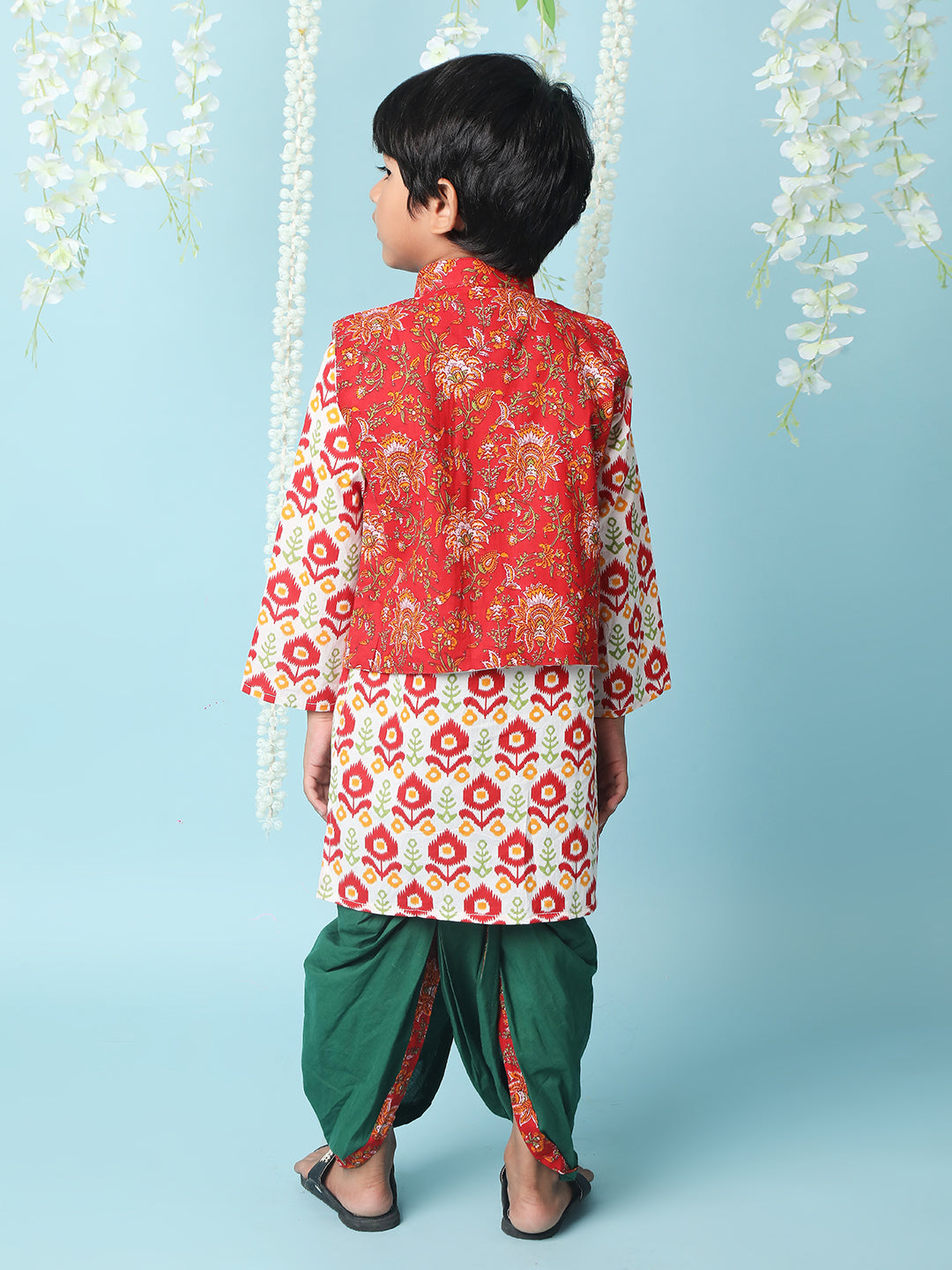 KID1 Kanak Jacket Kurti Dhoti Set Red