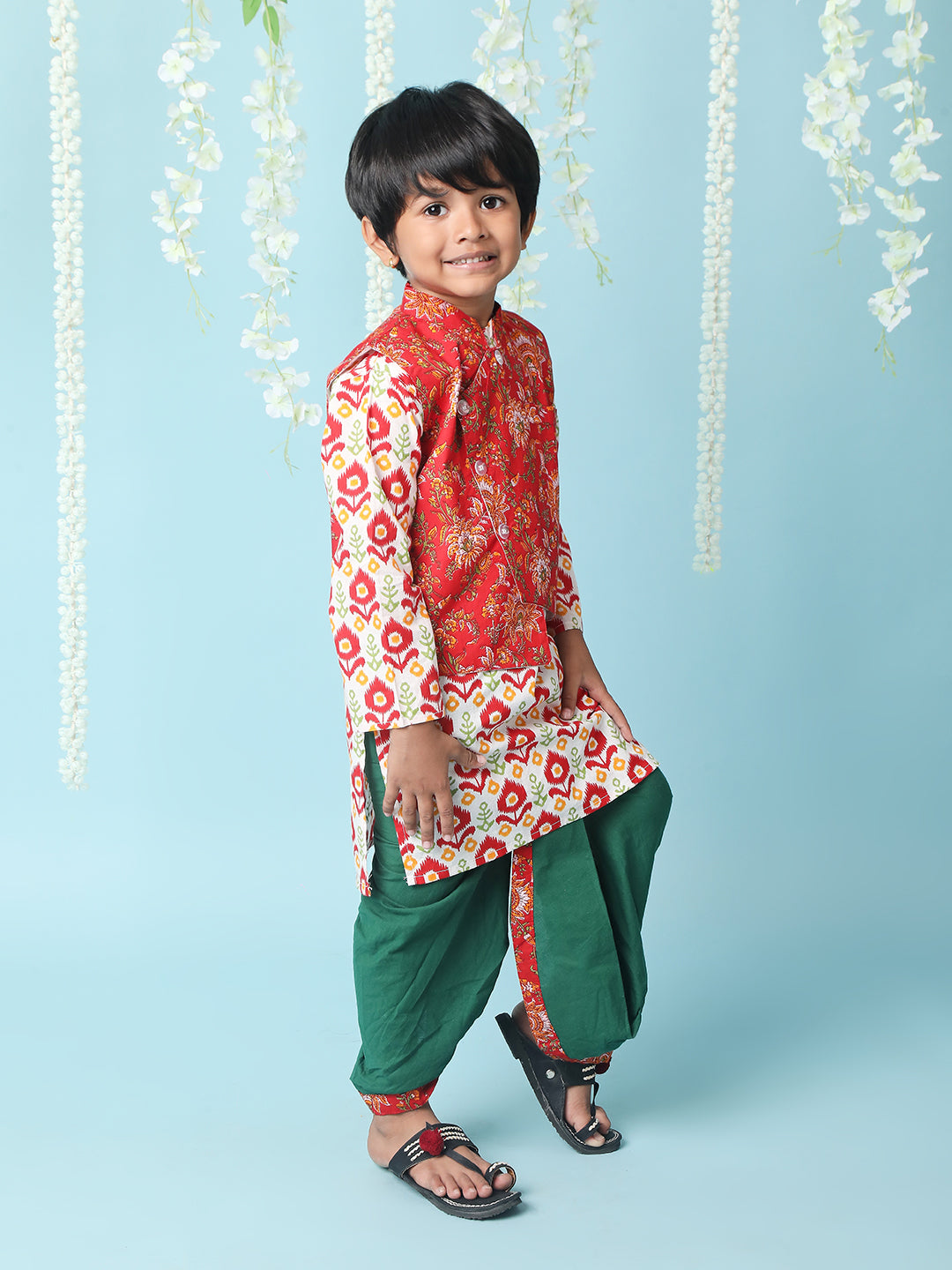 KID1 Kanak Jacket Kurti Dhoti Set Red