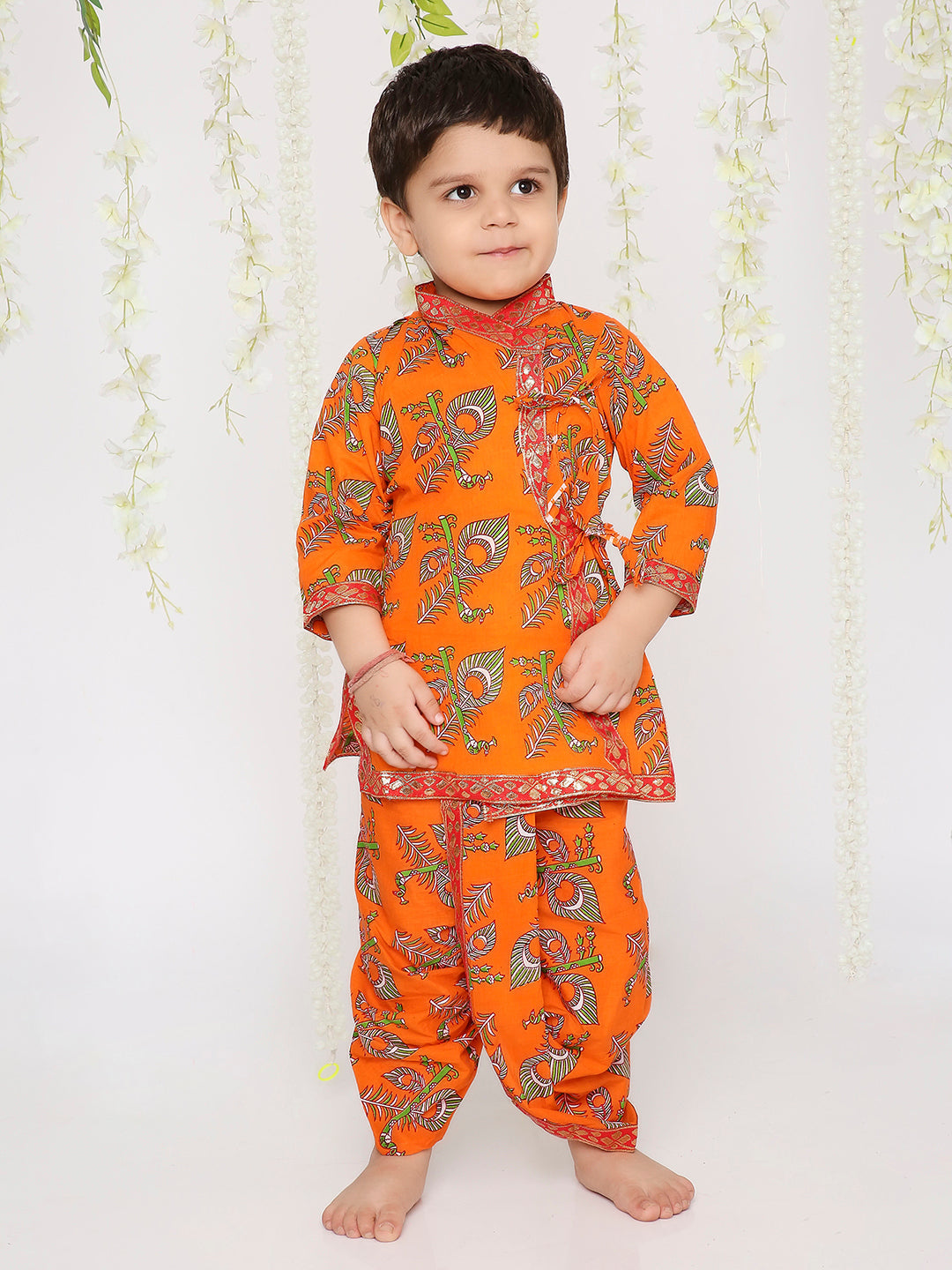 KID1 Printed Anghrakha Kurta Dhoti Orange