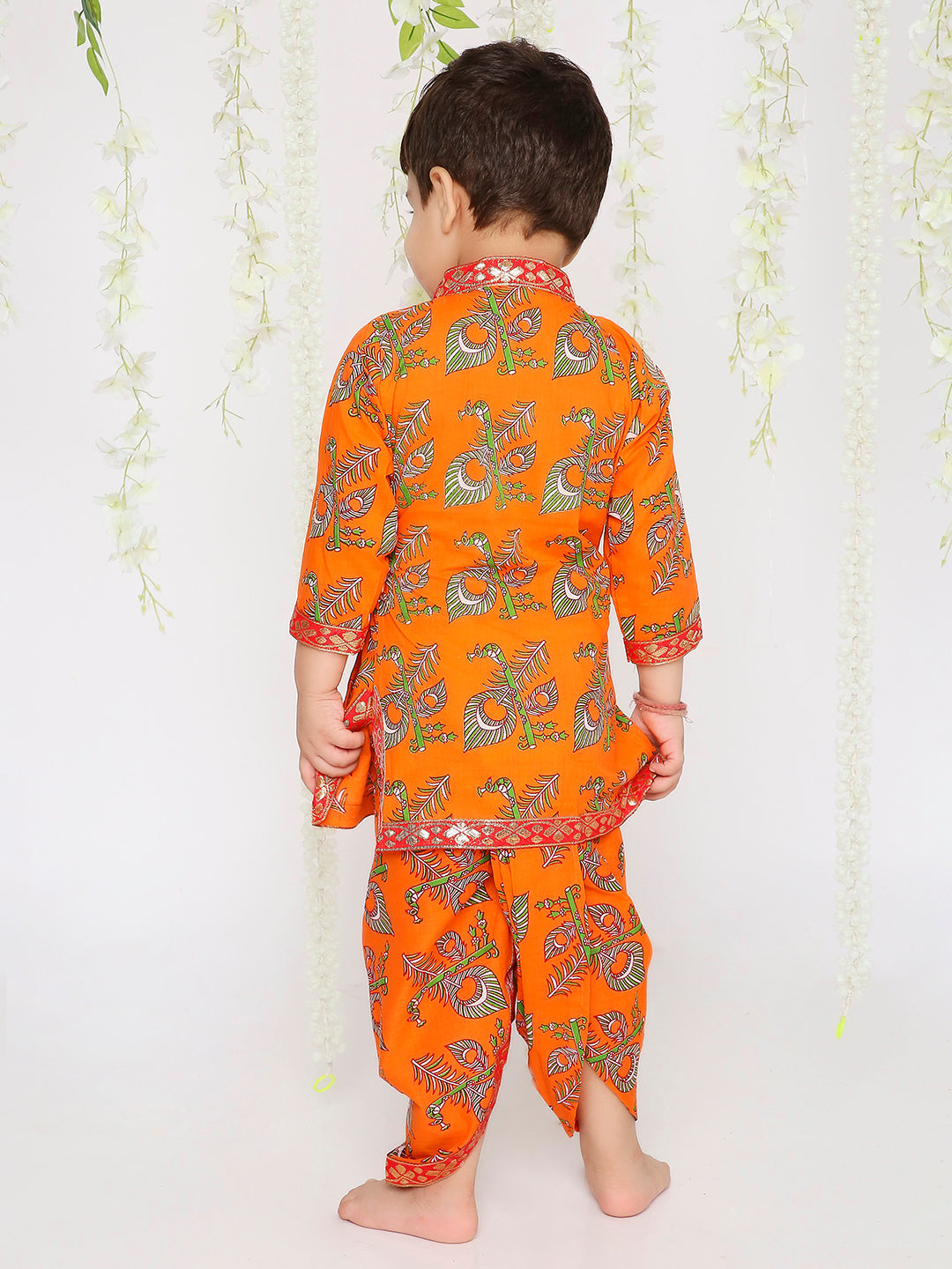 KID1 Printed Anghrakha Kurta Dhoti Orange